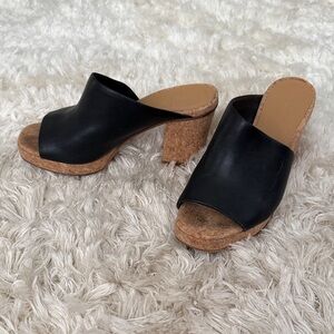 Vince Black Leather Mules with Cork Block Heel